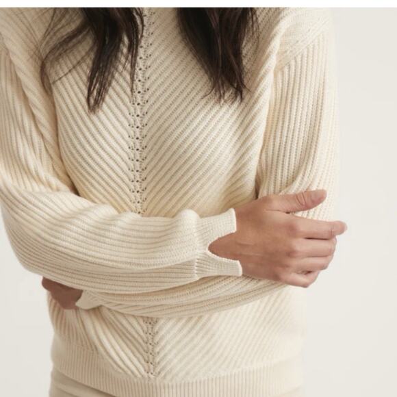 Marine Layer Skylar Turtleneck Sweater Ivory Cream Chevron Knit Wool Blend XS - Picture 2 of 13